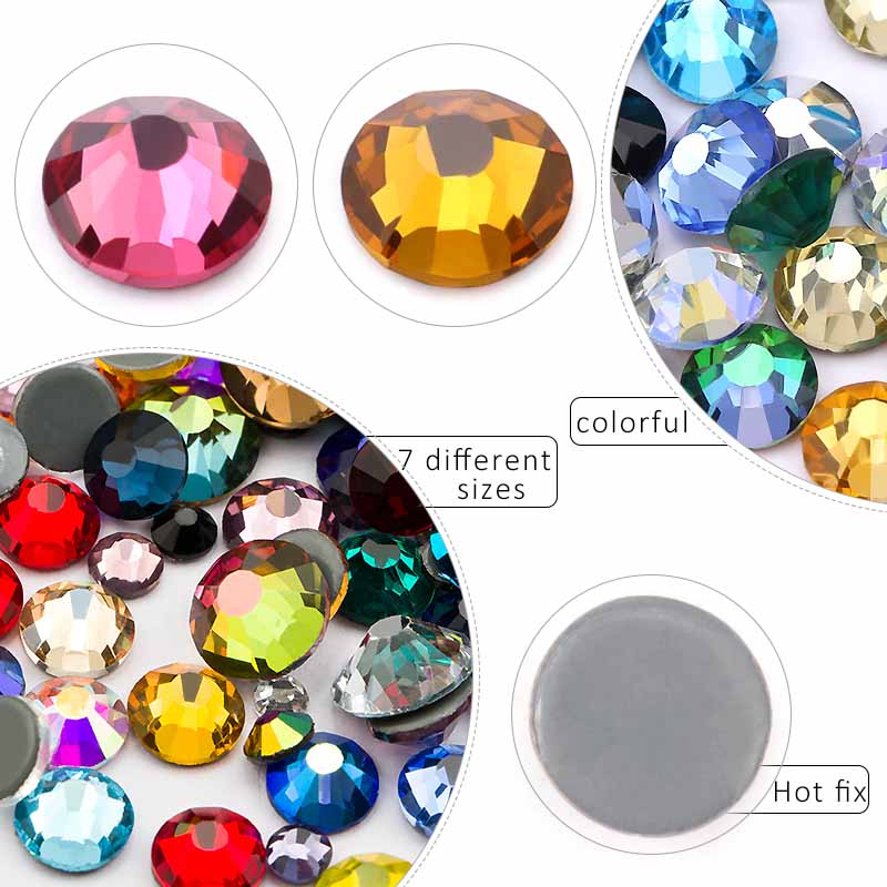 SS6-SS30 Đa sắc màu Pha Lê AB Nóng Sửa Pha Lê Siêu Lấp Lánh Strass Sắt Trên Ren Móng Tay Nghệ Thuật Vải may