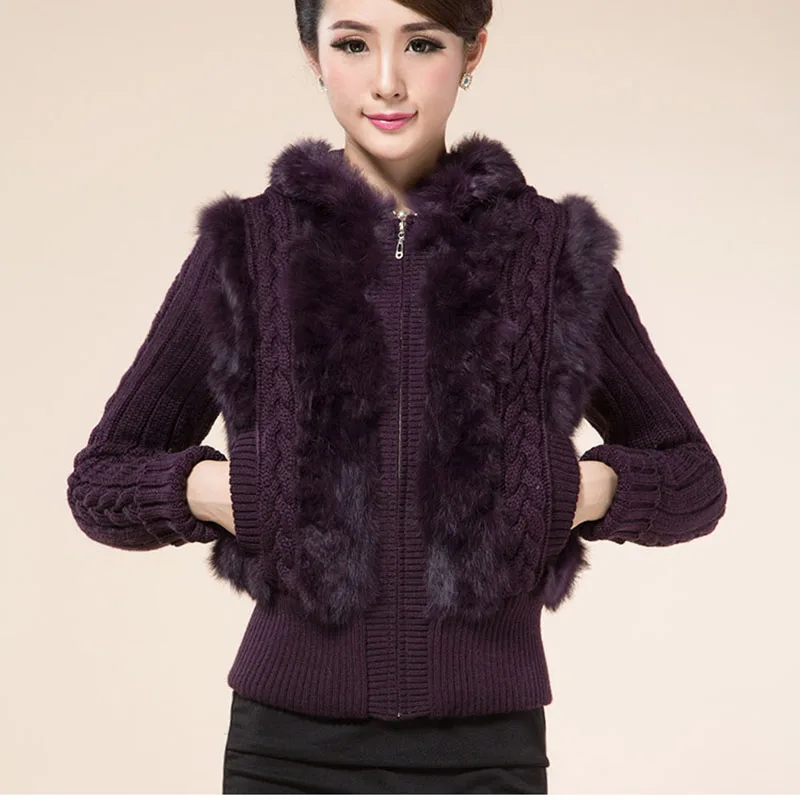 Manteau en fourrure de lapin à capuche à manches longues pour femmes, veste à col en fourrure de renard véritable, vêtements d'extérieur chauds, mode printemps
