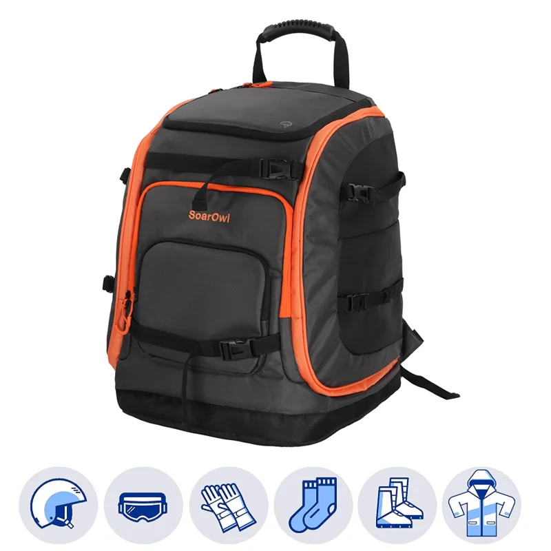 SoarOwl Trượt Tuyết Khởi Động Túi 65L Lớn Dung Tích Lưu Trữ Giày Mũ Bảo Hiểm Quần Áo Có Thể Được Đặt Ván Trượt Ba Lô Có Điều Chỉnh Túi Chống Nước