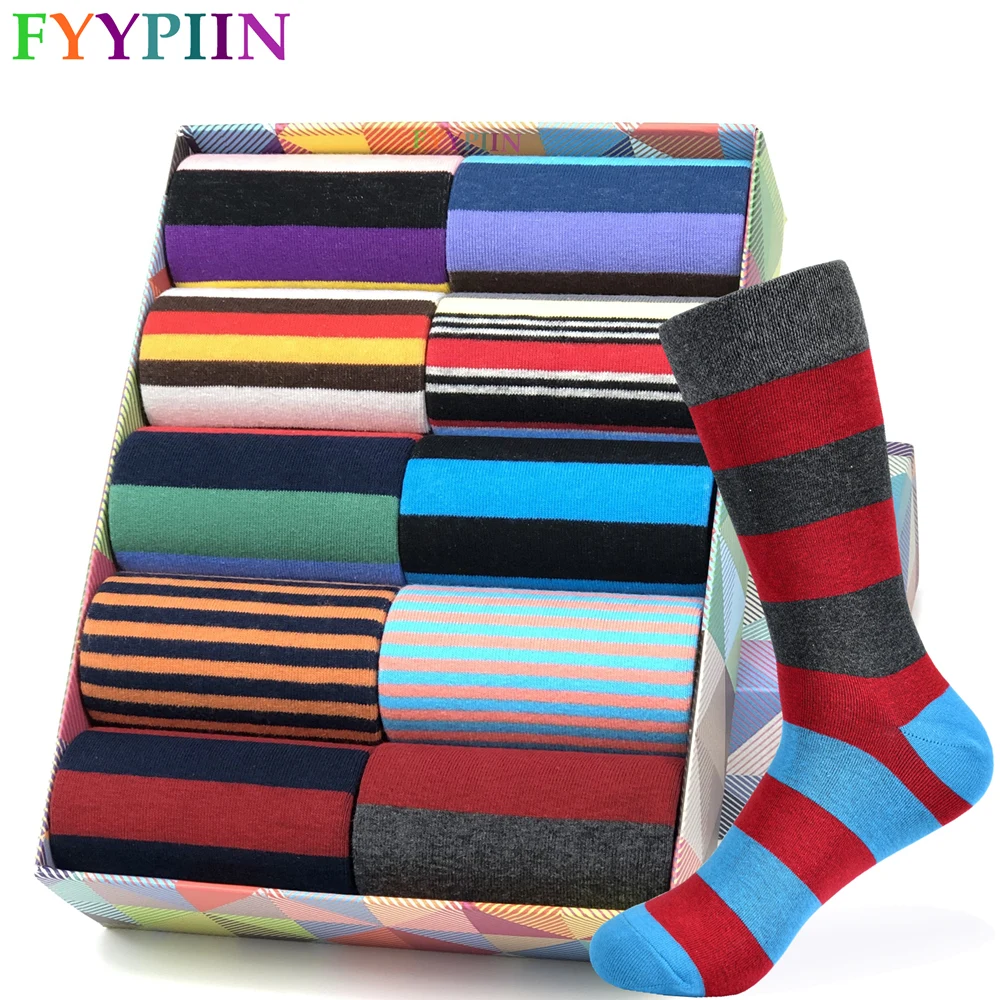 Calcetines para hombre, nuevos calcetines a rayas clásicos de marca de alta calidad, algodón peinado, colorido, feliz, moda informal, calcetines harajuku para hombres