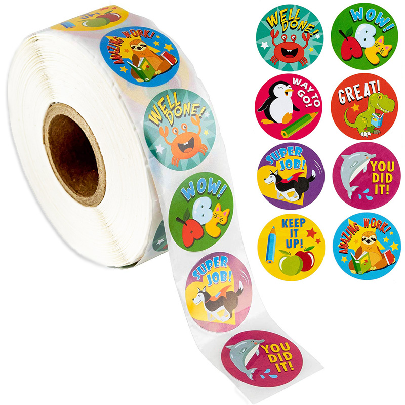 500 uds/rollo de pegatinas de recompensa, pegatinas de estímulo para niños, pegatinas motivacionales con animales lindos para estudiantes y profesores GYH