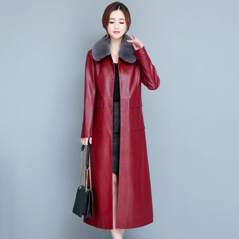 Neu Lederjacke Herbst Winter 2023 Mode Warm Abnehmbarer Pelzkragen Plus Baumwollfutter Dick Schmaler Mantel aus Schafsleder