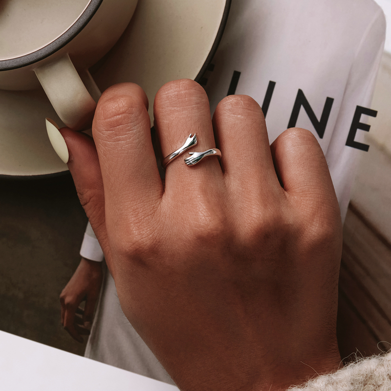 WOSTU 925 en argent Sterling câlin mains anneau conception Simple bague pour les femmes élégant bijoux en argent CTR176