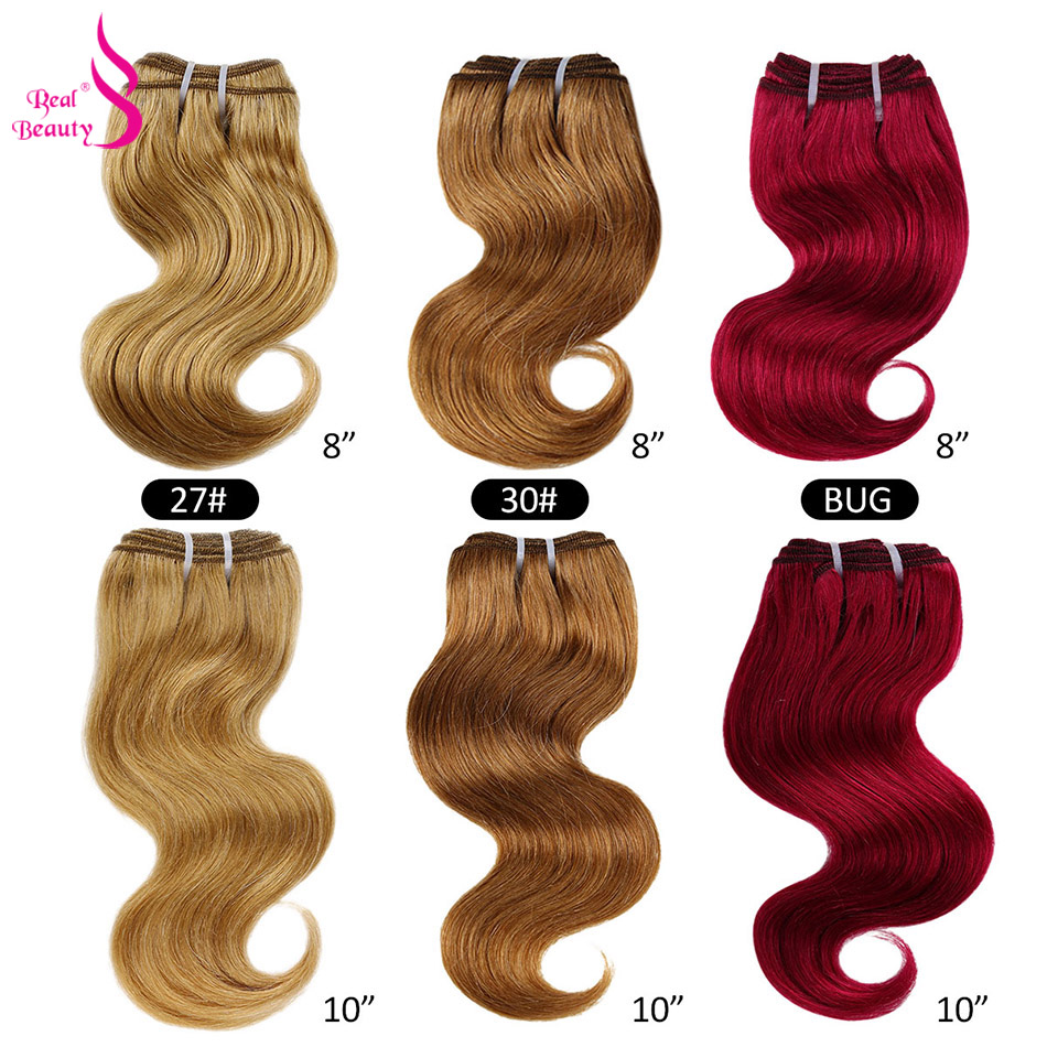Extensiones de pelo ondulado brasileño Real Beauty, 50g, Rubio, rojo, azul, extensión de cabello humano, estilo Bob corto, mechones Remy