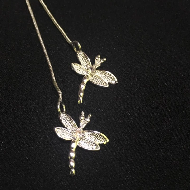 DOTEFFIL-collar con colgante de dos libélulas para mujer, de Plata de Ley 925, cadena de serpiente, joyería de compromiso de boda
