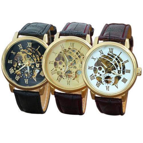 Reloj de pulsera con esfera hueca para hombre, cronógrafo con números romanos, 3 colores, a la moda, para regalo, nuevo