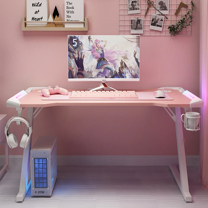 Mesa de streamer rosa mesa de computador de mesa âncora familiar combinação de mesa de jogo de menina fofa mesa resistente de alta qualidade