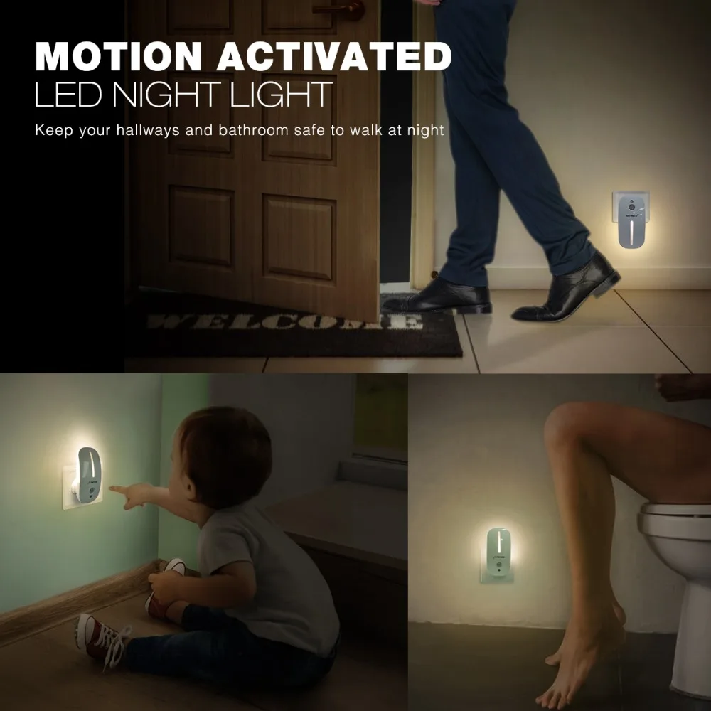 SENSKY Sensor de movimiento LED luz nocturna enchufe estadounidense enchufe UE enchufe británico para pasillo camino