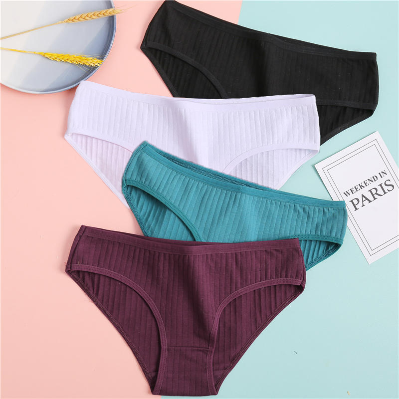 FIENTOO 3 unids/set de bragas de algodón, ropa interior Sexy para mujer, calzoncillos cómodos para niñas, lencería íntima de algodón a rayas para mujer