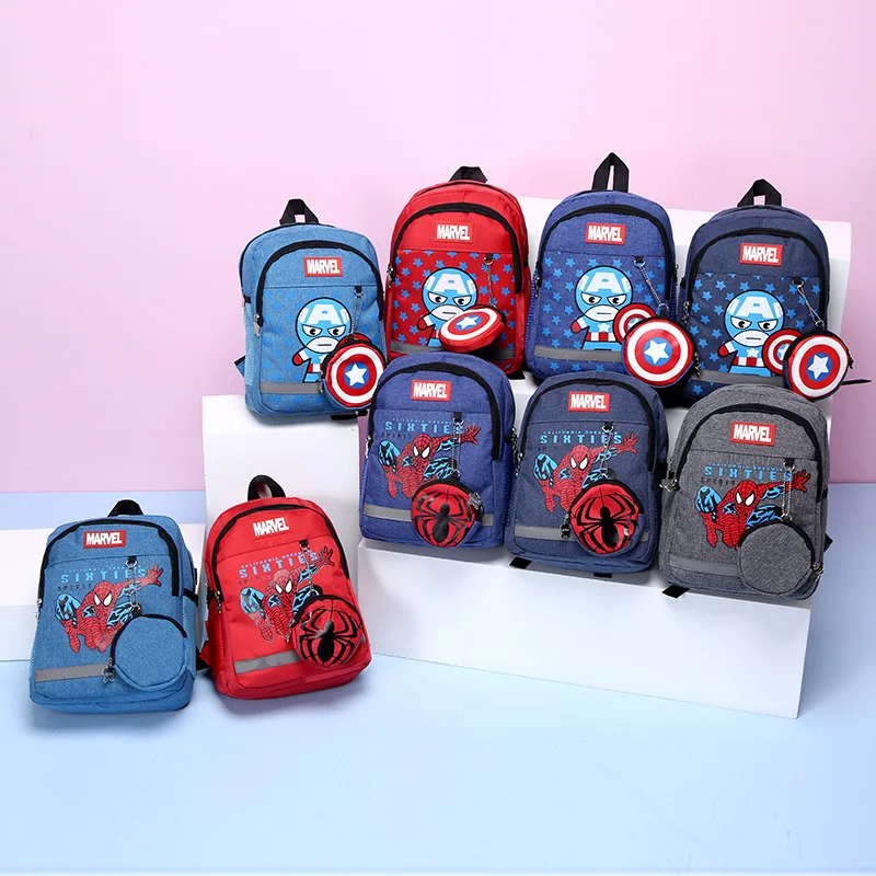 子供用マーベルバックパック,スパイダーマン,キャプテンアメリカ,2セットデザイン,カジュアル,ベビースクールバッグ,通気性のあるブックバッグ