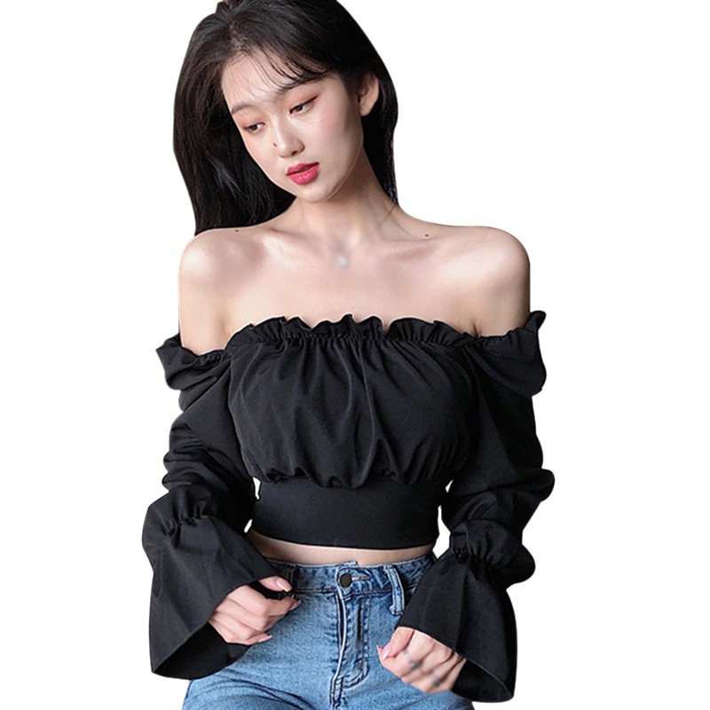 Korean Style Women's Blouses Cross Straps Sexy Slimming Bubble Long-sleeved Shirts Blouses Tops