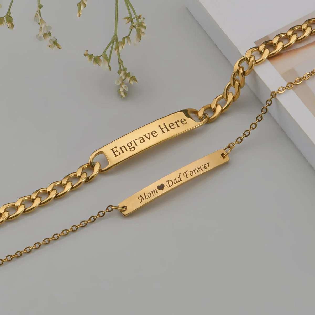 Akizoom Punk แกะสลักชื่อที่กําหนดเองสร้อยข้อมือทองสีสแตนเลสหนา Hand CHAIN ที่กําหนดเองคู่ผู้ชายผู้หญิงเครื่องประดับของขวัญ