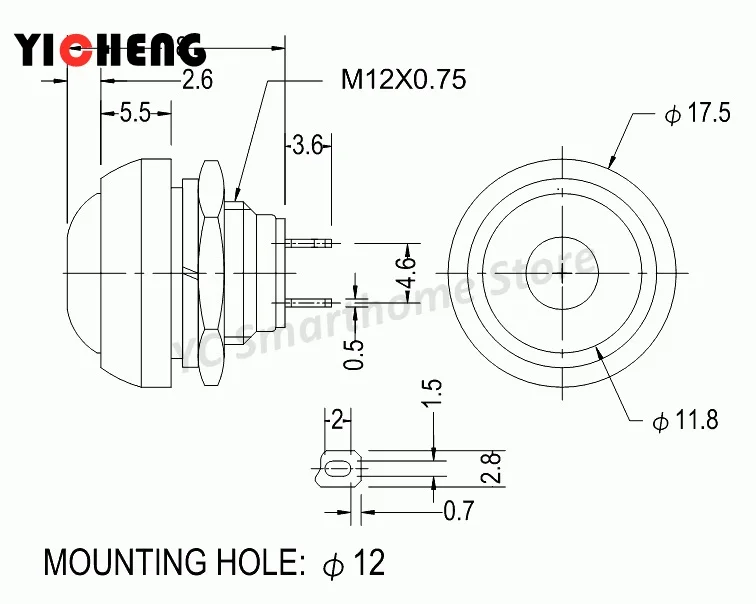 6 pz PBS-33B interruttore a pulsante 12MM piccolo interruttore di ripristino automatico impermeabile rotondo interruttore di ripristino senza blocco di alimentazione sferico