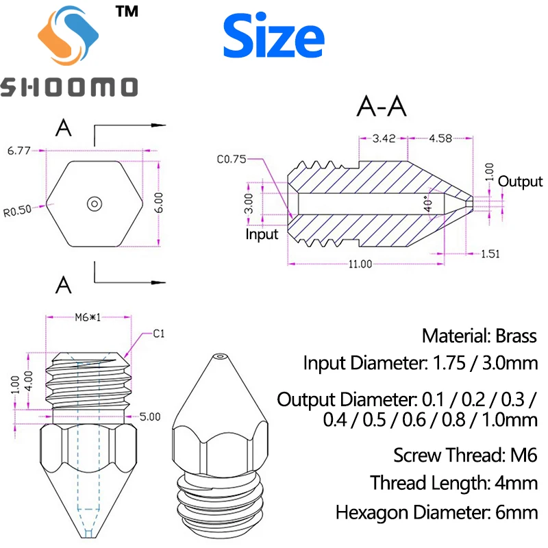 SHOOMO 3D Máy In Máy Đùn Bằng Đồng Vòi Phun Đầu In Cho Anet A8 Makerbot MK8 Creality CR-10 S4 S5 Ender 3 3Pro 5 Vệ Sinh Dụng Cụ