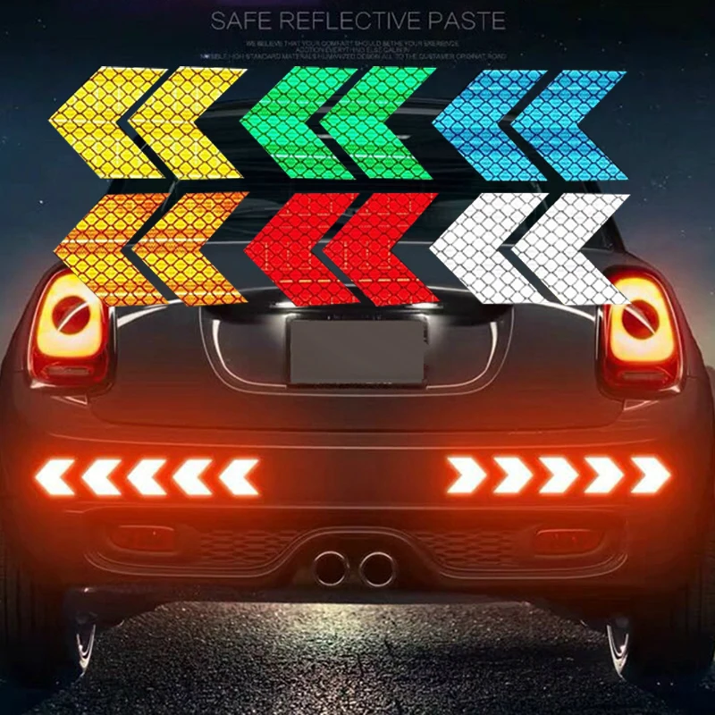 10 unids/set pegatina de coche cinta reflectante de señal de flecha pegatina de seguridad de advertencia para parachoques de coche Reflector de maletero cinta de peligro estilo de coche