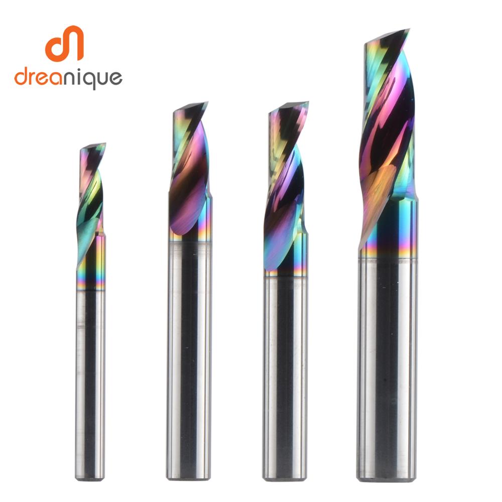 Dreanique 1pc 3.175 4 6 8mm CNC Single Flute Solid Tungsten Carbide Alloy End Mill, DLC Coating Milling Cutter bit for Alu DSA1F