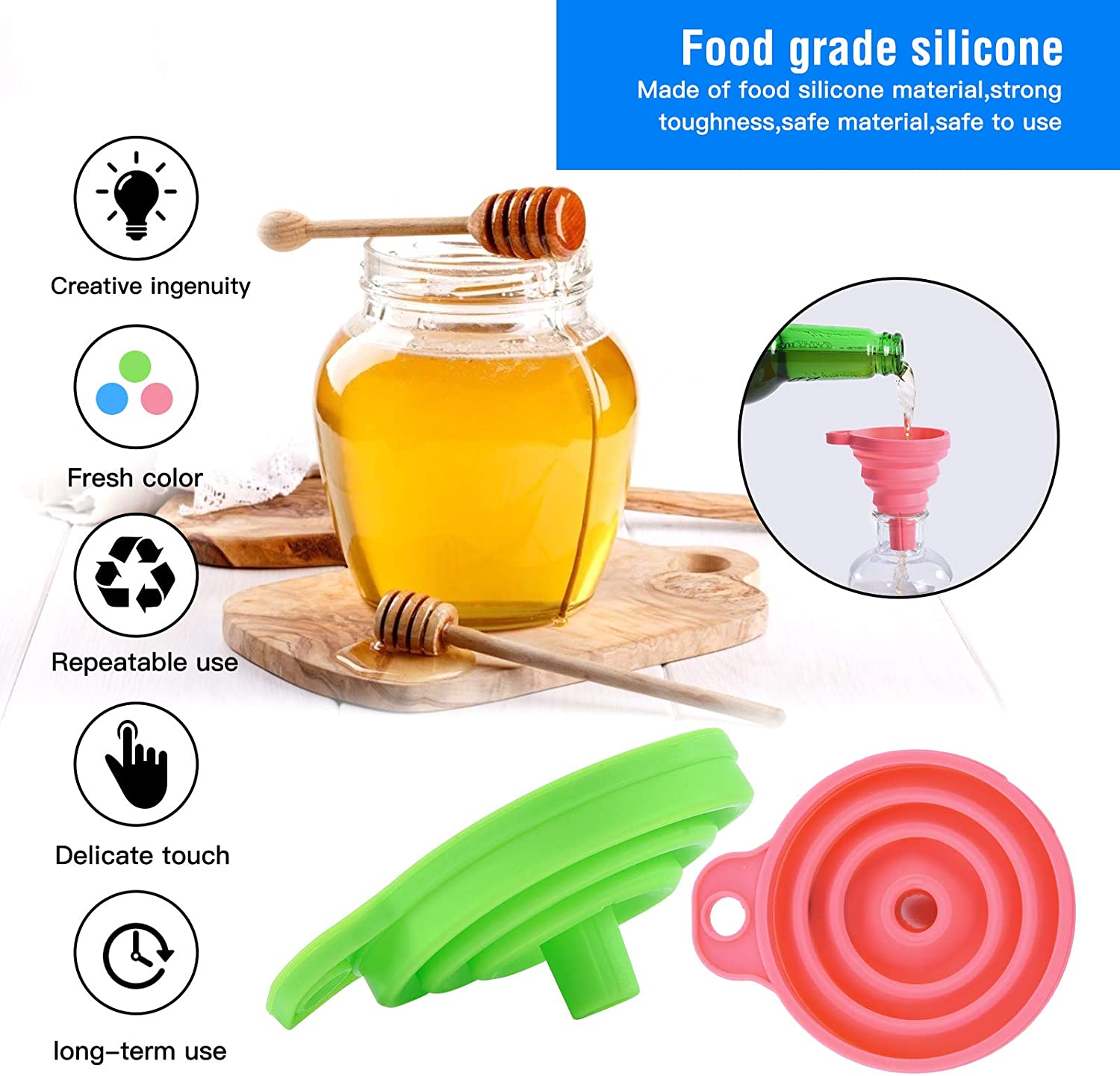 Embudo plegable de silicona, herramientas de cocina para el hogar, Mini embudo portátil para olla de aceite, 3 uds.
