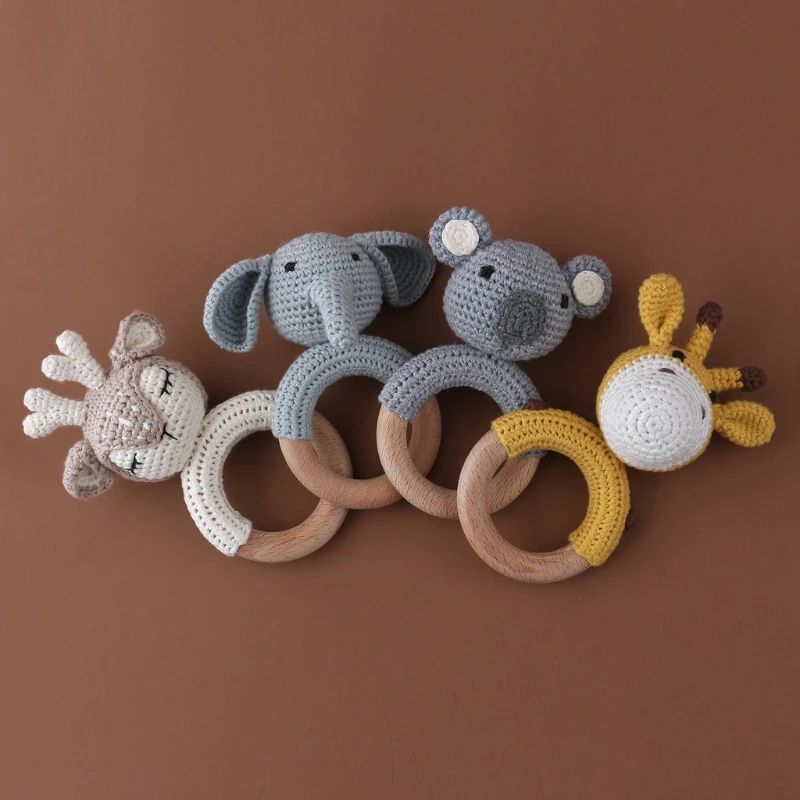BPA ฟรีเด็ก Teether โครเชต์การ์ตูนของเล่นเด็ก Rattle แหวนไม้หนูของเล่นมือถือยิมเด็กทารกแรกเกิดของเล่นเพื่อการศึกษา