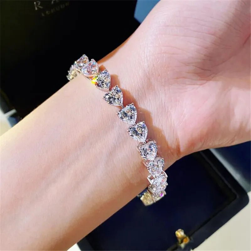 Choucong Merek Baru Perhiasan Mewah 10KT Emas Putih Isi Bentuk Hati Putih 5A Kubik Zirkon Atas Penjualan Gelang Wanita Pengantin