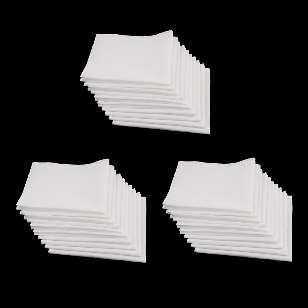 Lenços de Algodão Branco para Homens e Mulheres, Bolso Lavável, Lenço Quadrado, 30x