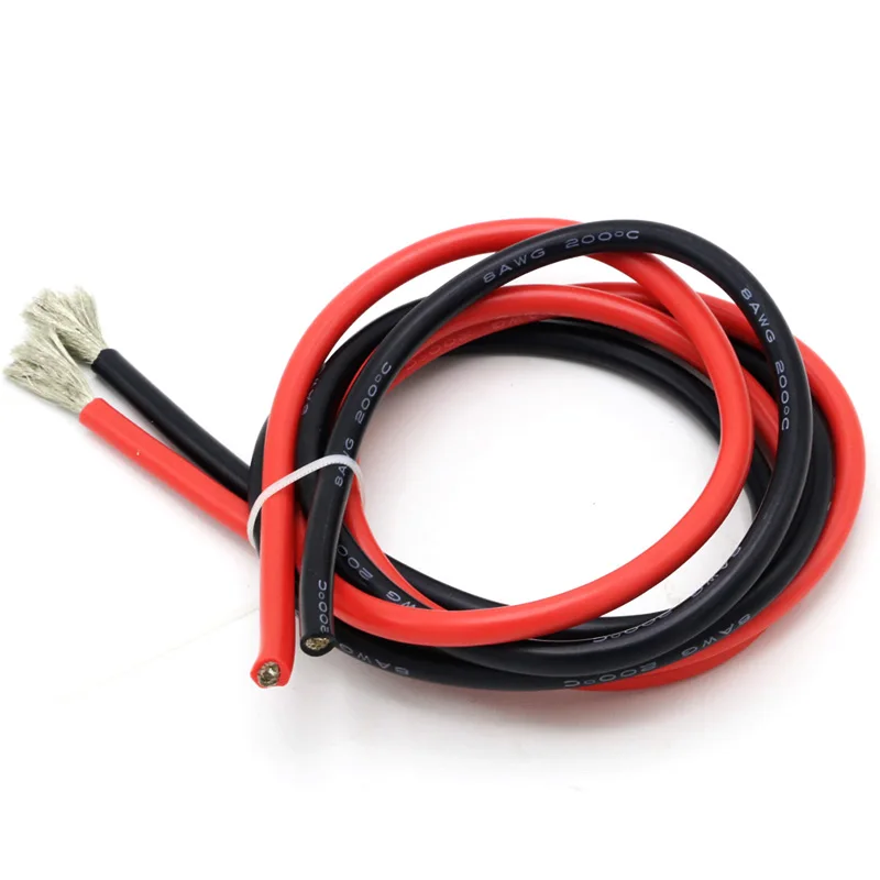 Fio de silicone de 2 metros 8 10 12 14 16 18 20 22AWG Cabo de fio de sílica gel de silicone macio à prova de calor (1 metro vermelho + 1 metro preto)