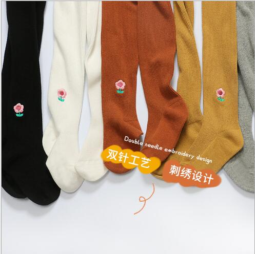 0-12Y Musim Gugur dan Musim Dingin Jarum Ganda Benang Nol Warna Permen Legging Bayi Bayi Bordir Pantyhose Bunga Kecil
