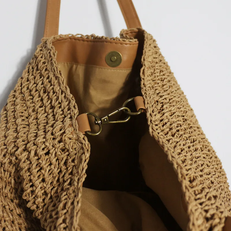 女性のための大容量ストローバッグ,手作りの手織りショルダーバッグ,紙,ビーチバッグ,大,ショッピング,2022