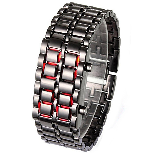 Reloj de pulsera Digital de Metal para hombre y mujer, pulsera electrónica de cuarzo con pantalla LED samurái de hierro, sin rostro, a la moda