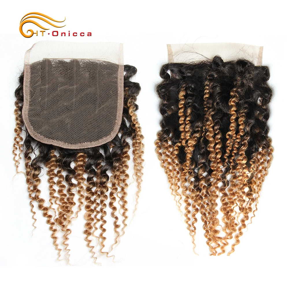 บราซิล Curly Hair Bundles ปิดผมมนุษย์6ชุดพร้อม Jerry Curl Ombre ชุดพร้อมฝาปิด