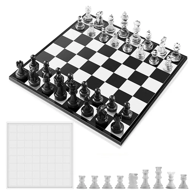 ชุดหมากรุกนานาชาติอีพ็อกซี่เรซินแม่พิมพ์ DIY หมากรุก Checkerboard กระจกซิลิโคนแม่พิมพ์เครื่องมือตกแต่งบ้าน Storage