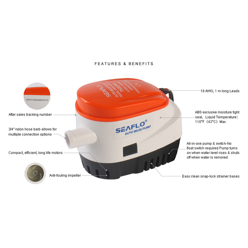 Seaflo Marine Bilge Drainage Pomp 12V Dompelbare Kleine Dc Speedboot Laag Waterniveau Automatische 24V Pomp