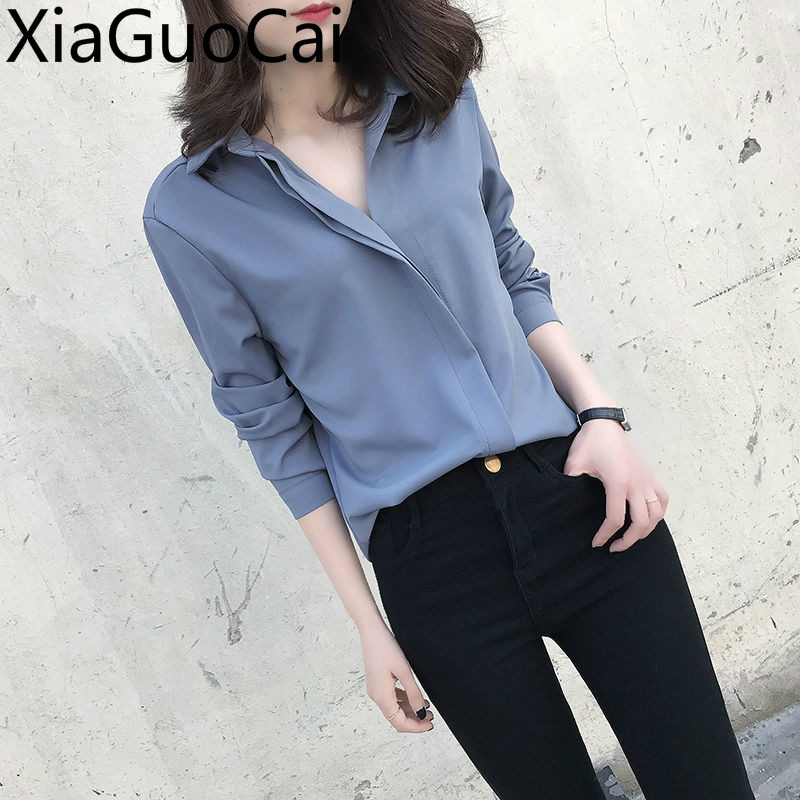 ビッグサイズ 3xl 、 4xl 、春/夏の女性のブラウス新ロングスリーブルーズ女性 V ネックシフォン無地シャツ