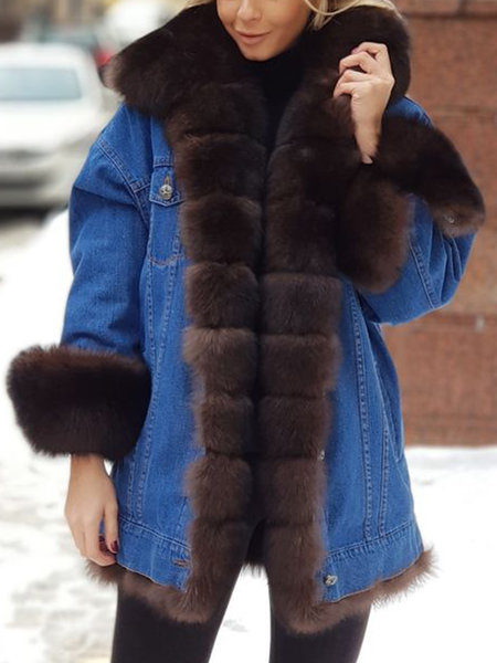 Chaqueta vaquera gruesa y cálida para mujer, Parka de manga larga con escote de piel y bolsillo con botones, otoño e invierno, 2021