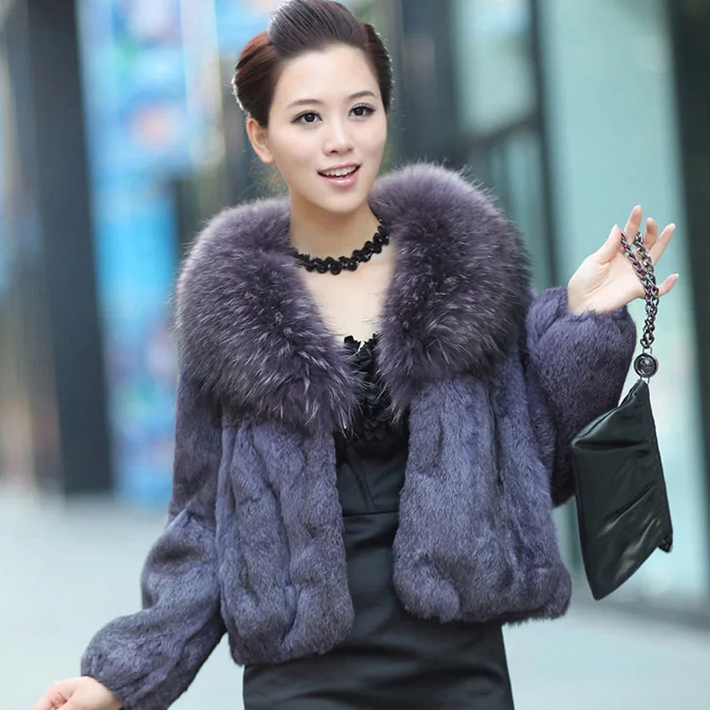 2023 Winter echte Kaninchen Pelzmantel mit Waschbär Pelz kragen Mode echte Pelz jacke Langarm warme echte Pelz Outwear