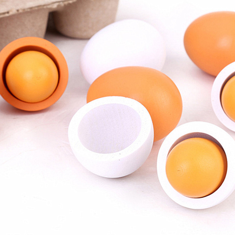 6pcs Wooden Fake Eggs Kitchen Toy Easter Egg Set Simulation Pretend Play for Kids Montessori Educational Food Toy for Child Gift