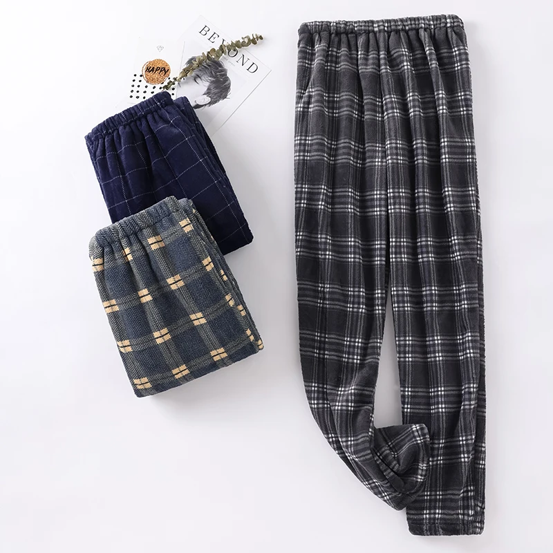 หนา Flannel ผู้ชายลายสก๊อตกางเกงหลาขนาดใหญ่ WARM Sleep กางเกงบุรุษชุดนอนกางเกงชุดนอนชุดนอนสําหรับชาย Pijama hombre