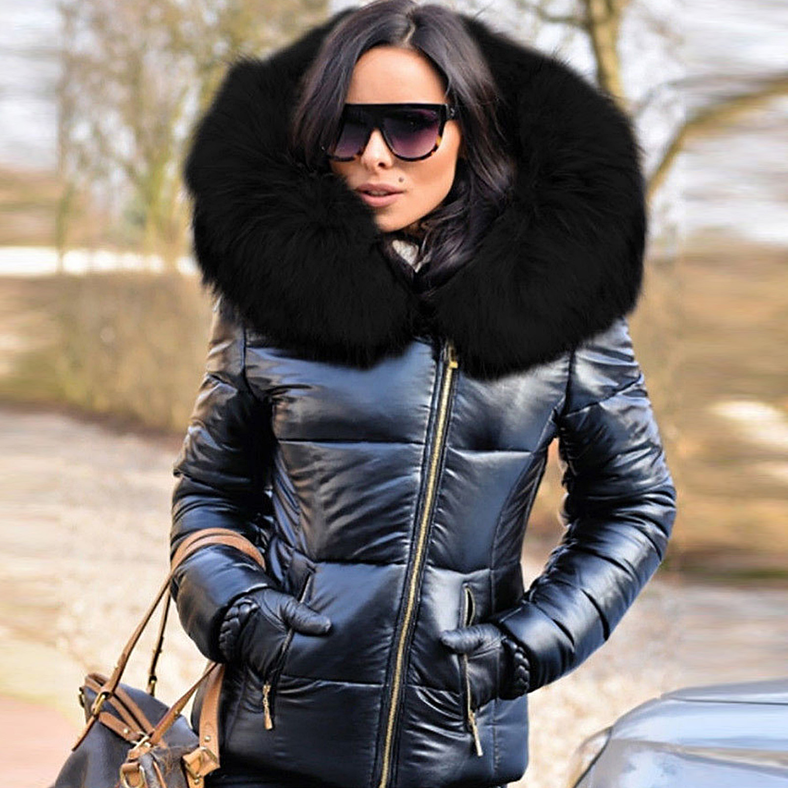 หลวมเสื้อแจ็คเก็ตผู้หญิงฤดูใบไม้ร่วงฤดูหนาว Faux FUR Hood Zipper WARM Down Coat กลางแจ้ง Parka เสื้อแจ็คเก็ตสั้น