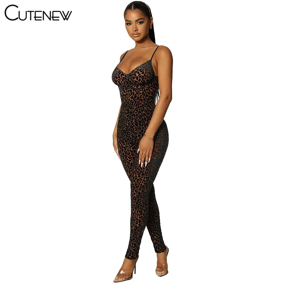 Cutenew Y2K-mono ajustado con estampado de leopardo para mujer, mono informal con tirantes, moda Sexy, sin mangas, sin espalda, ajustado, elástico, ropa de fiesta para discoteca