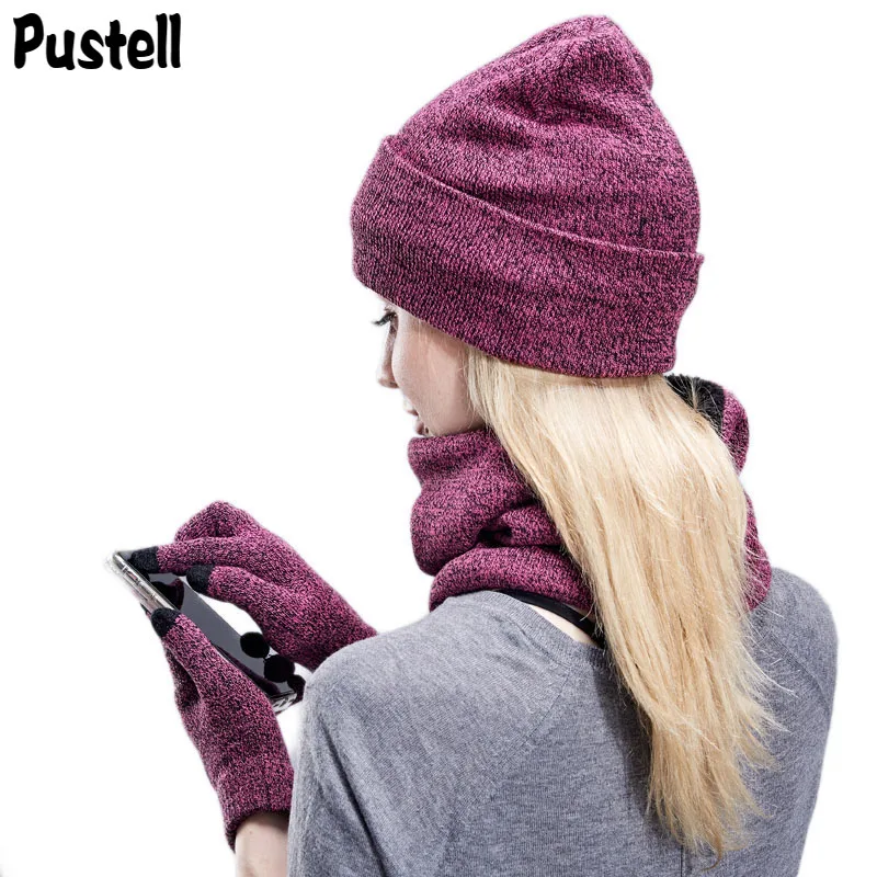 Conjunto de gorro y bufanda de terciopelo para hombre y mujer, Kit de guantes y bufandas de punto a la moda, conjunto de 3 piezas por juego, invierno