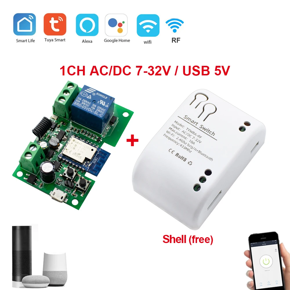 Módulo de interruptor de Motor Wifi inteligente Tuya, 5V, 12V, 24V, 32V, 220V, RF 433, Radio Control remoto, 4 canales, interruptor inteligente tuya, smart life, relé de avance lento para Alexa y Google Home