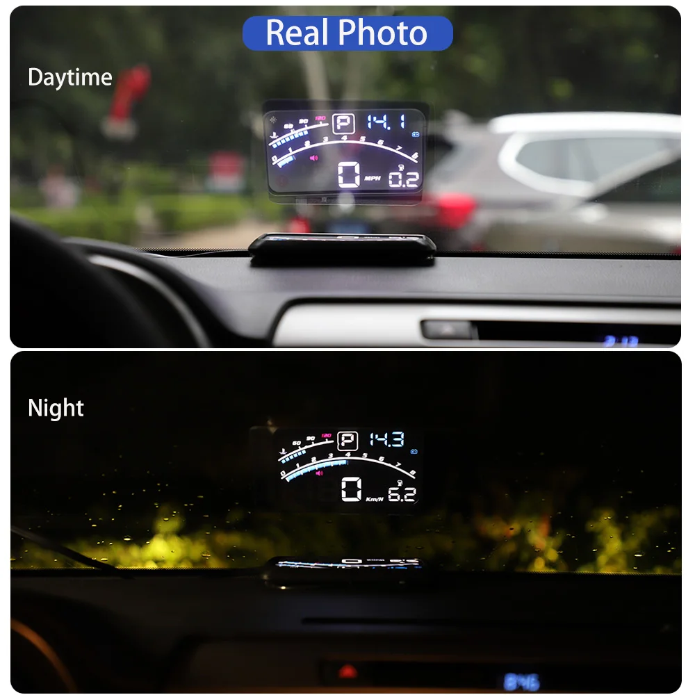 Vjoycar V41 Mới Nhất Đầu Lên Màn Hình Ô Tô OBDII EUOBD 5.5 "Kính Chắn Gió Máy Chiếu HUD Hiển Thị Dịch Chuyển Nhắc Nhở Nhiệt Độ Nước. Vòng/phút KM/H Dặm/Giờ