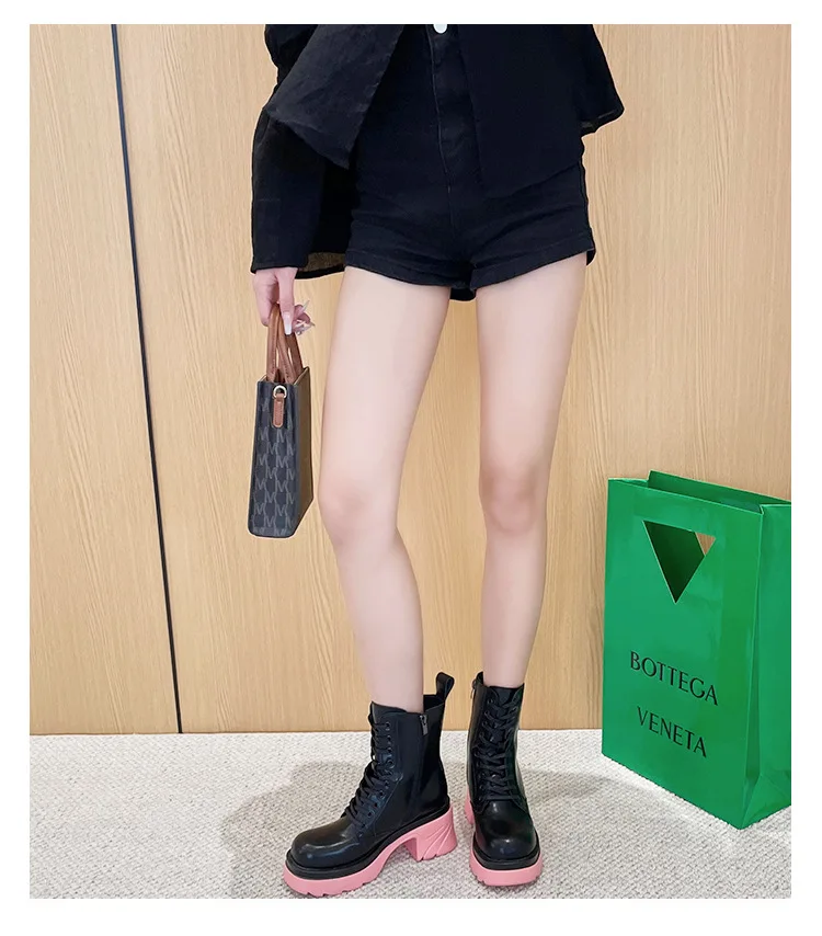Sepatu Bot Setengah Betis Mode Wanita Musim Gugur Musim Dingin Mode Berenda Ritsleting Sepatu Bot Mujer Platform Olahraga Sepatu Bot Tempur untuk Wanita