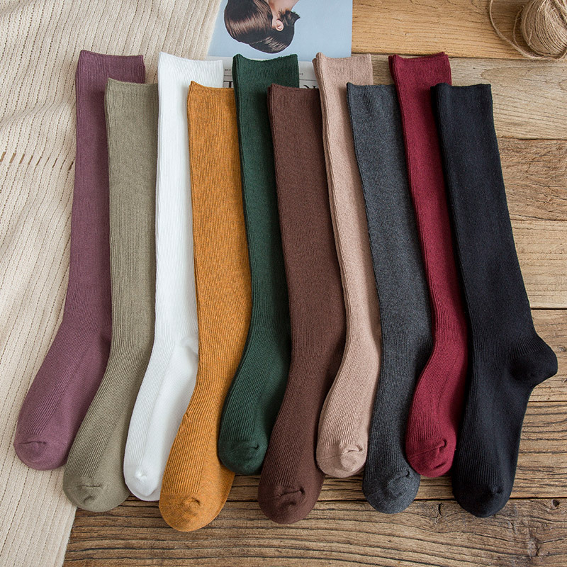 10 Màu Thu Đông Mới Nữ Cotton Mùa Đông Vớ Dài Bông Tai Kẹp Nữ Lừa Ấm Đồng Màu Tất Casual Nữ sox
