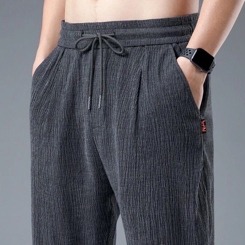 Summer Ice Silk Man Jogger Linen Pants Casual Wide Summer Sweatpants Male Spring Lightweight Halking Harem Trousers