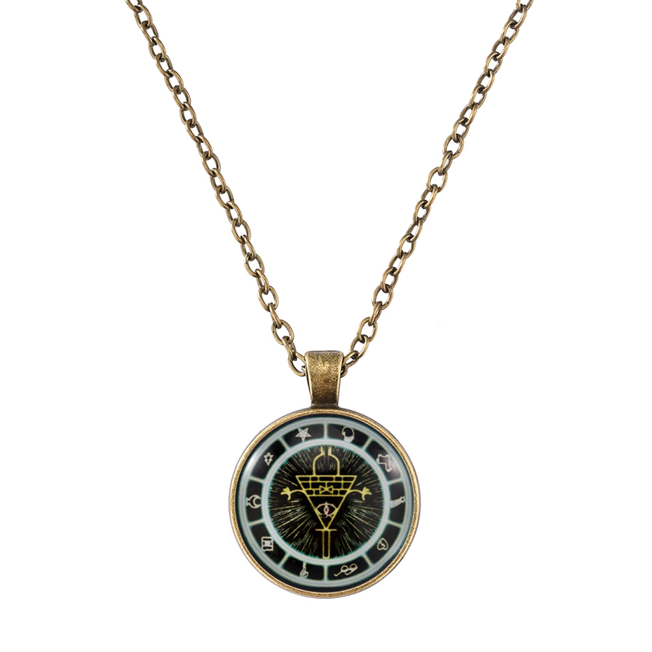 Vintage antigo quartzo gravidade bill cipher queda tempo gem relógio de bolso com caixa de presente conjunto colar pingente jóias para homens