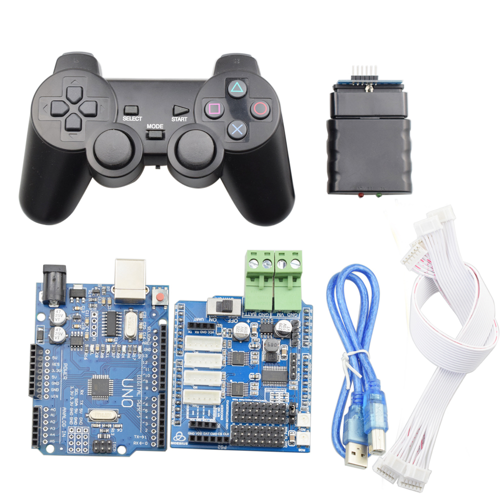 Controlador inalámbrico con mango para Arduino PS2, placa controladora de Motor CC para brazo robótico de coche con rueda Mecanum inteligente