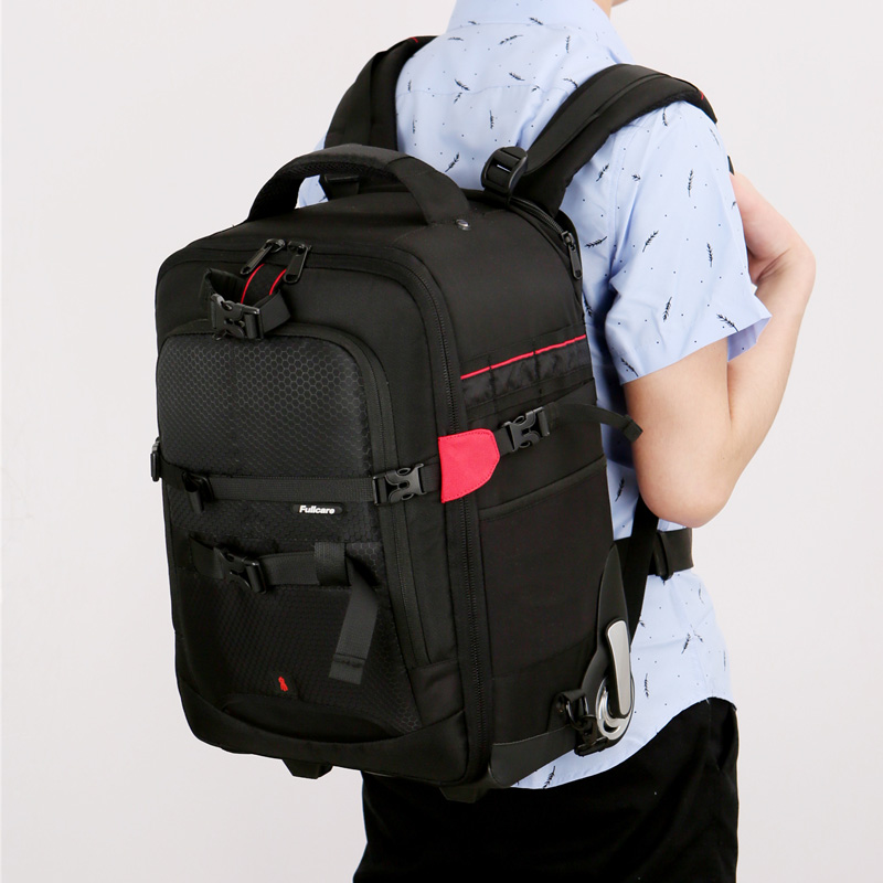 Vnelstyle Professional กล้อง DSLR กระเป๋าเดินทางกระเป๋ากล้องวิดีโอดิจิตอลกล้องกระเป๋าเดินทางรถเข็นกระเป๋าเป้สะพายหลังล้อ