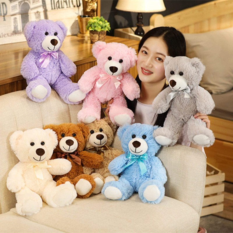 35CM Đa Màu Sắc Phối Nơ Búp Bê Gấu Sang Trọng Đồ Chơi Ôm Gấu Búp Bê Trẻ Em Quà Tặng Sinh Nhật Gối Gấu Bông Nhà phòng Khách Phòng Ngủ