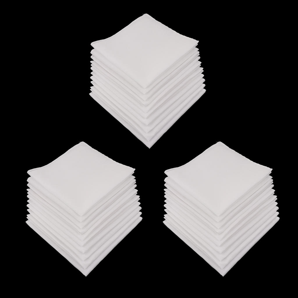 Lenços de Algodão Branco para Homens e Mulheres, Bolso Lavável, Lenço Quadrado, 30x