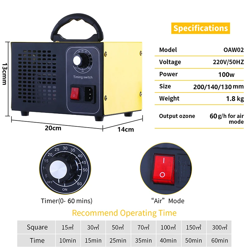 Atwfs Luft reiniger für zu Hause Ozon generator 220v 60 gr/std Ozonator Ozono Luftfilter Desinfektion